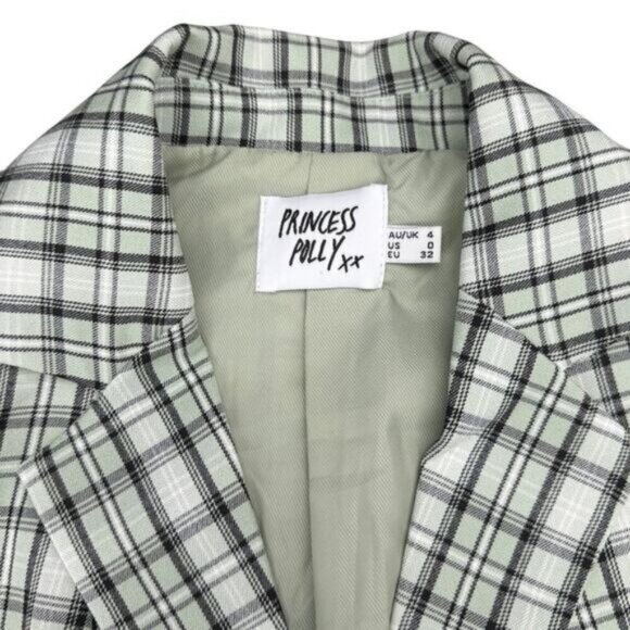 Princess Polly Green Plaid Sierra Crop Blazeer Womens Size 0 - Picture 4 of 6
